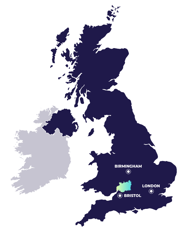 Map of the UK with Gloucestershire highlighted